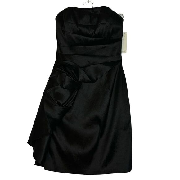 NWT BADGLEY MISCHKA Black Satin Strapless Mini With Abstract Bow Size 4 - Picture 1 of 14